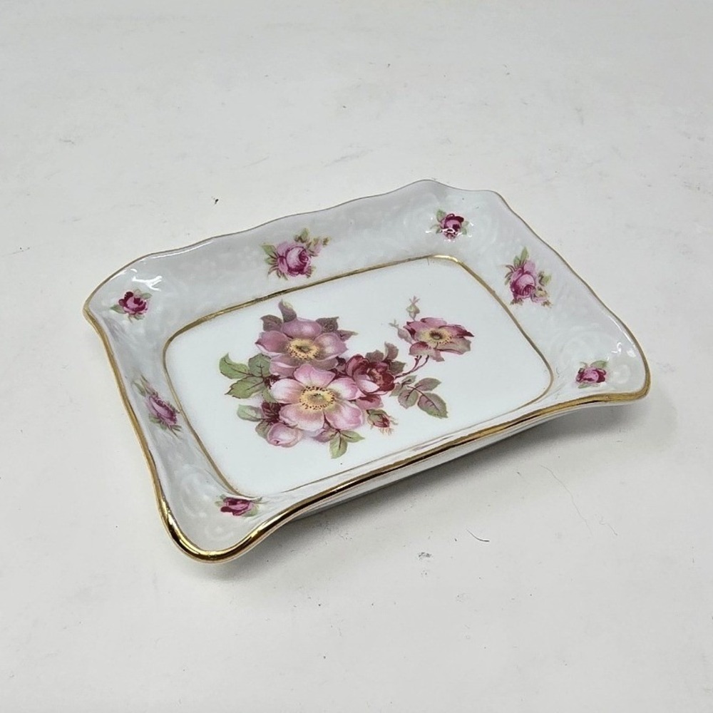 Vtg Schumann Arzberg Bavaria porcelain trinket dish floral Cottagecore Victorian